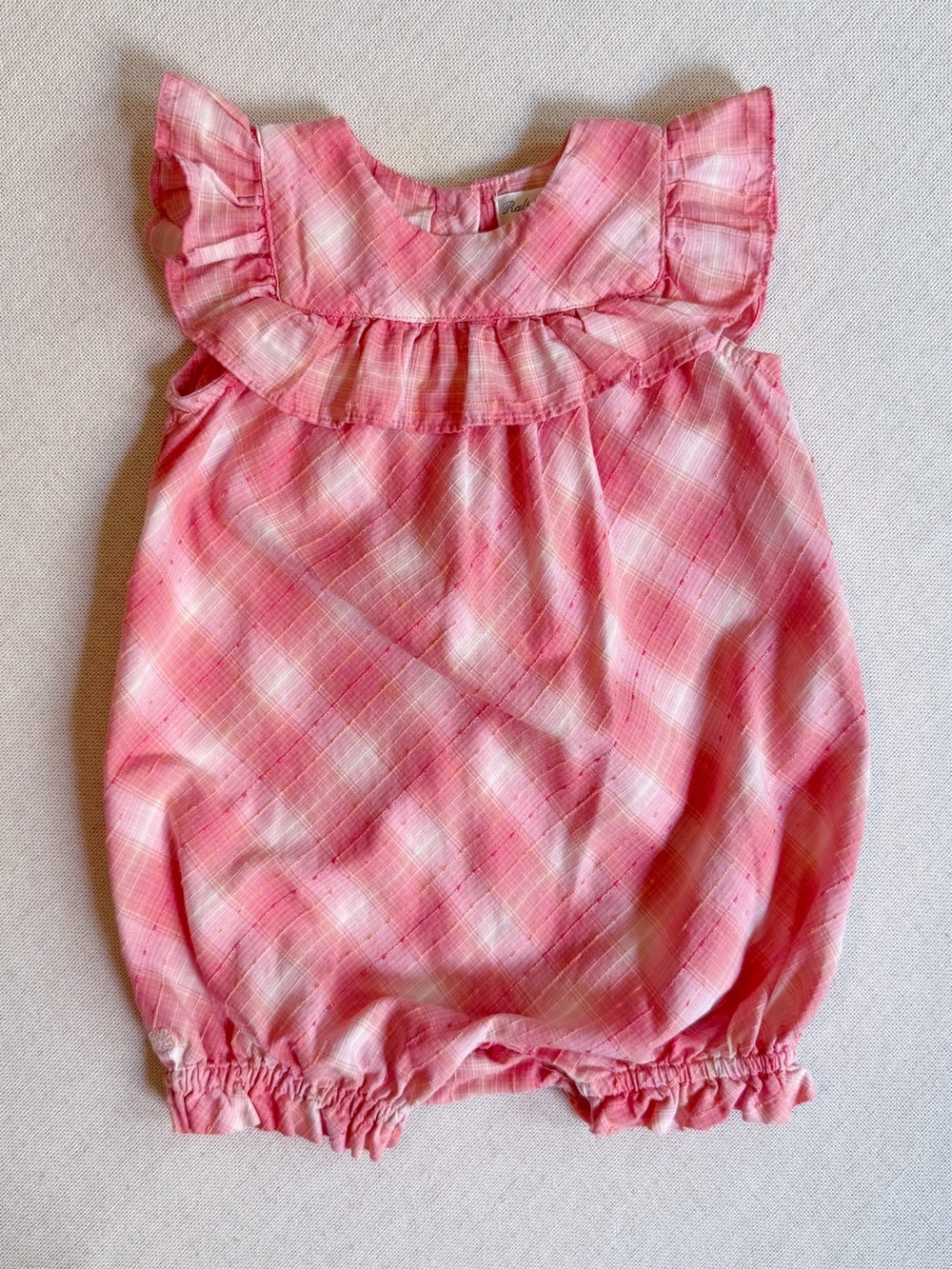 Ralph Lauren Plaid Ruffle Cotton Bubble Romper 6M